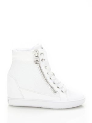 guess white wedge sneakers