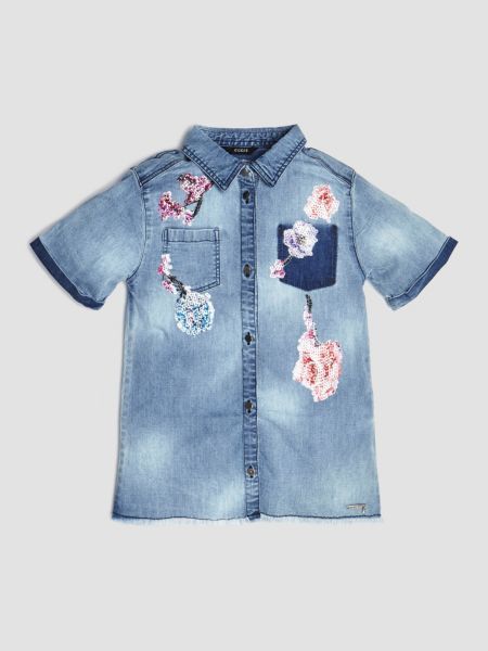 Guess Denimblouse Bloemen Lovertjes guess kopen in de aanbieding