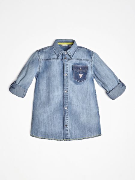 Guess Denimhemd Used Look Print Achter guess kopen in de aanbieding
