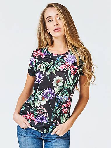 women t shirts guessa official online store floral printed logo t shirt