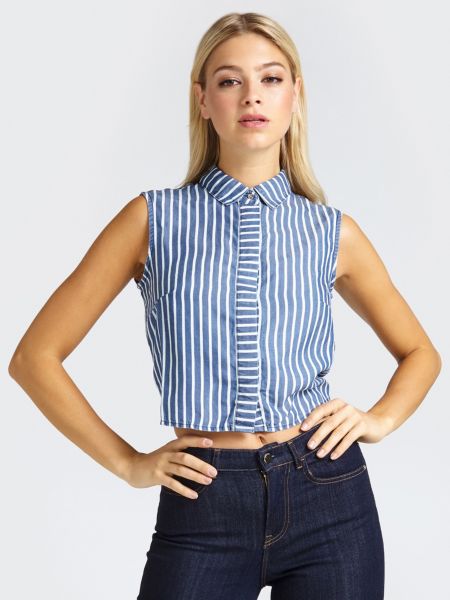 Guess Denim Blouse Streeppatroon guess kopen in de aanbieding