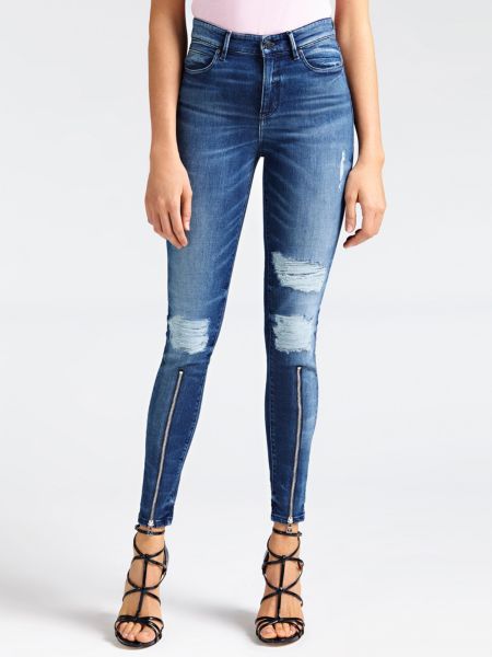 Guess Jeans Hoge Taille Slijtplekken Ritsen guess kopen in de aanbieding