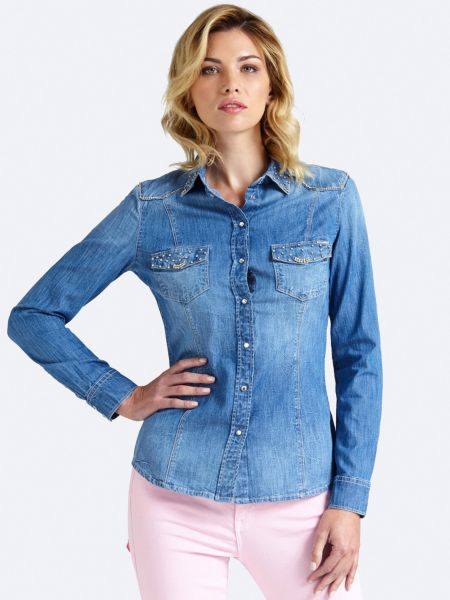 Guess Denimblouse Used Applicaties guess kopen in de aanbieding